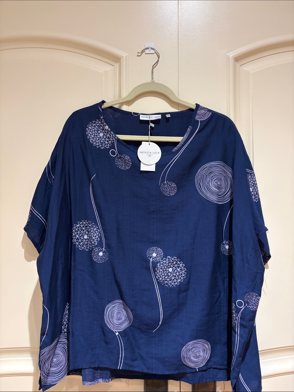 Patrizia Luca Navy Blue Relaxed Tunic with Pale Lavender Circular Print